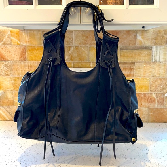 Francesco Biasa Black Soft leather fringe hobo bag